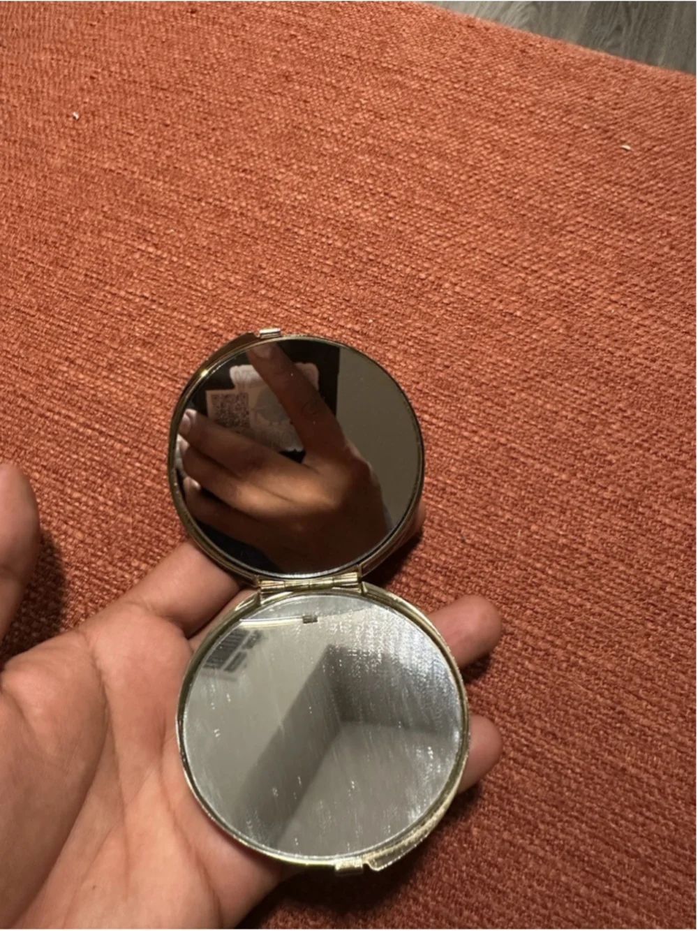 Round Metal Compact Mirror with Enamel Japanese Scene Scenic Design